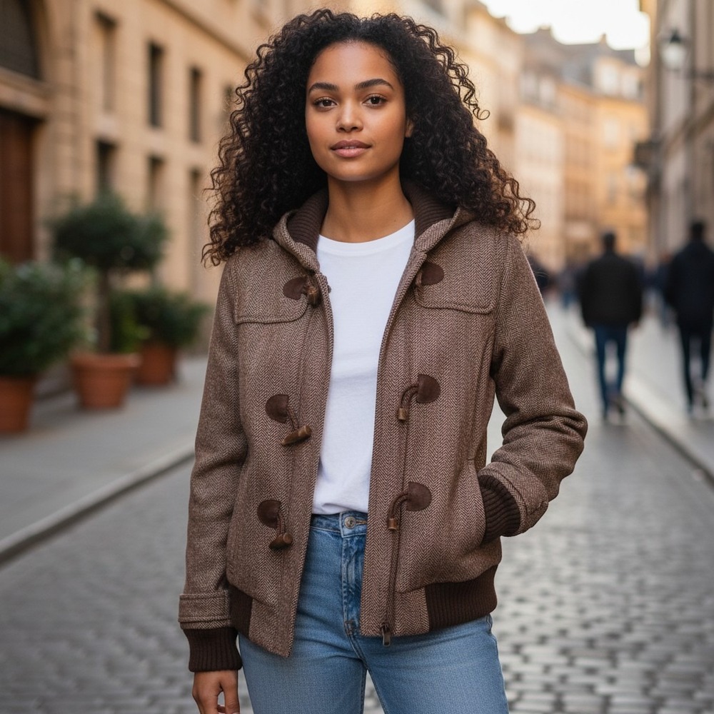 American Eagle Toggle Bomber Jacket Womens M Brown Wool Blend Y2K Winter Coat